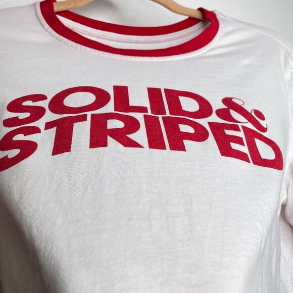 Solid and Striped Graphic Red White Short Sleeve Ringer Baby Tee Crop Top Medium - Picture 5 of 11